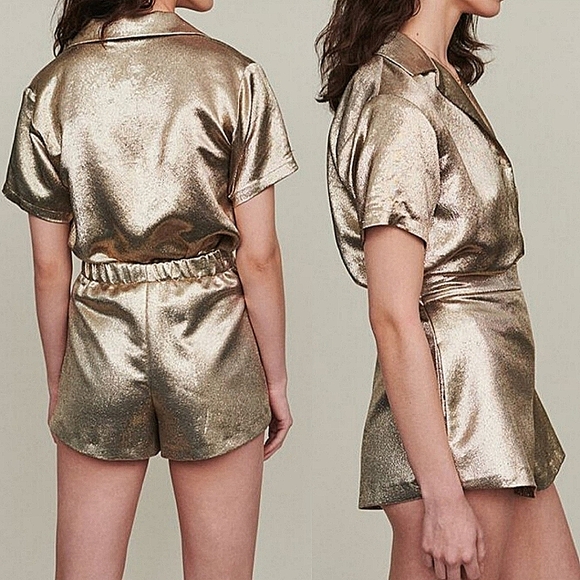 **SOLD** NWT Maje High Waist Gold Metallic Silk Blend Shorts | Women's Size 2-4 - Picture 2 of 14
